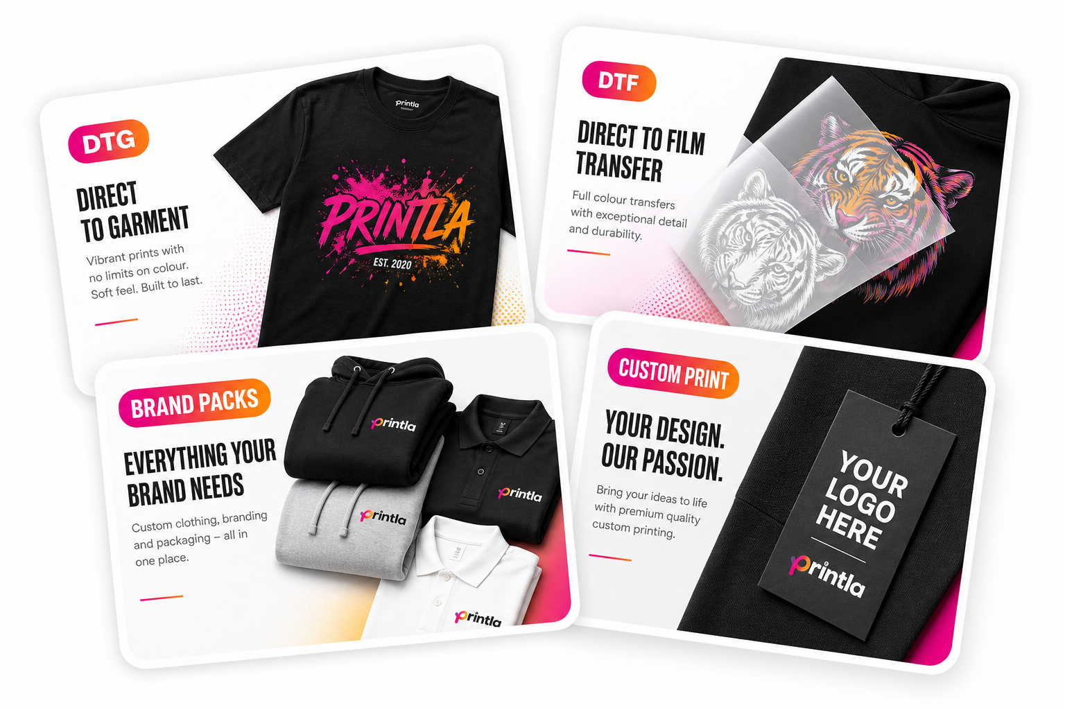 Printla custom print methods and branded clothing